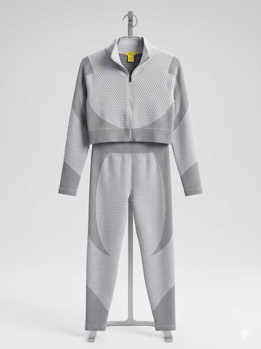 DAISY/Cropped Zip-Up Jacket & High-Waist Knit Pants Set - Light Gray/ L/ NWT